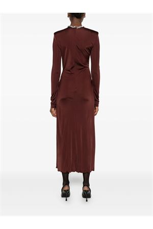 Crystal Embroidery Neck & Waist Detail Midi Dress DAVID KOMA | PF25DK92DBURGUNDYSILVER